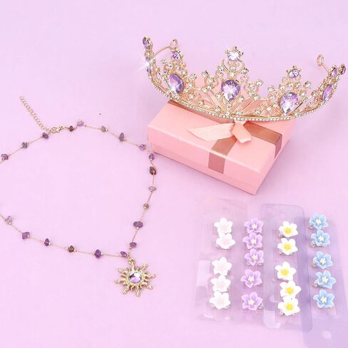 Enchanted Princess Set Floral Tiara, Sun Pendant Necklace & Flower Hair Clips for Cosplay, Themed Parties & Everyday Wear in Saudi Arabia