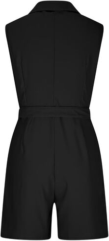 Women's Turndown Collar Rompers Summer Sleeveless Jumpsuits with Pockets & Belt Fashion Casual Office Short Onesie in Kuwait