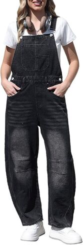 Overalls for Women - Denim Bib Overalls Barrel Leg with Adjustable Strap, Y2K Baggy Jean Pants Jumpsuits with Pockets in Saudi Arabia
