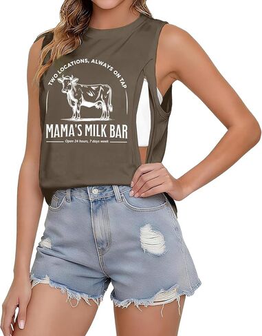 Breastfeeding Shirts for Women Dual Side Hidden Zipper Maternity Nursing T-Shirts Mama's Milk Bar Tank Tops in Saudi Arabia