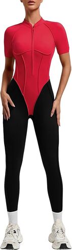 Women's Short Sleeve Workout Jumpsuits for Women, One Piece Yoga Romper Bodycon Unitard with Backless Design in Saudi Arabia