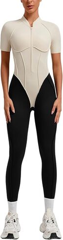 Women's Short Sleeve Workout Jumpsuits for Women, One Piece Yoga Romper Bodycon Unitard with Backless Design in Saudi Arabia
