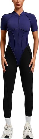 Women's Short Sleeve Workout Jumpsuits for Women, One Piece Yoga Romper Bodycon Unitard with Backless Design in Saudi Arabia