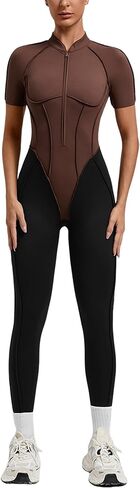 Women's Short Sleeve Workout Jumpsuits for Women, One Piece Yoga Romper Bodycon Unitard with Backless Design in Saudi Arabia