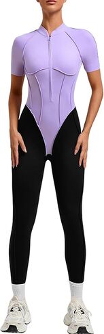 Women's Short Sleeve Workout Jumpsuits for Women, One Piece Yoga Romper Bodycon Unitard with Backless Design in Saudi Arabia