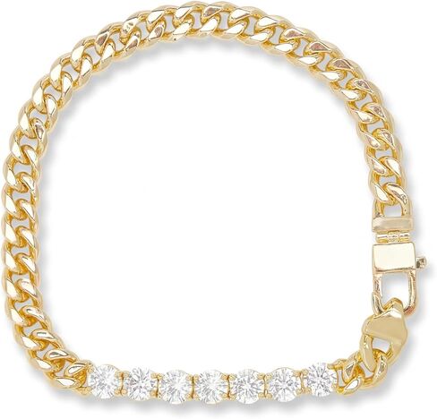 Bracelets for Women, Women's Jewelry Tennis Bracelet Cuban Link Chain 18K Gold Plated 6.5 Inch Chunky Link Chain 7 Stone Simulated Diamond Bracelet for Women, Birthday Valentine Wedding in Kuwait