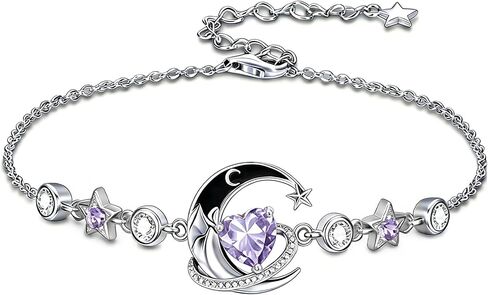 Moon and Star Bracelet 925 Sterling Silver Birthstone Bracelets with 12 Moth Birthday Jewelry Gifts for Women in Kuwait