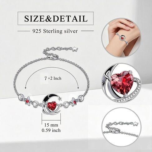 Moon and Star Bracelet 925 Sterling Silver Birthstone Bracelets with 12 Moth Birthday Jewelry Gifts for Women in Kuwait