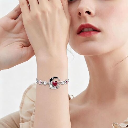 Moon and Star Bracelet 925 Sterling Silver Birthstone Bracelets with 12 Moth Birthday Jewelry Gifts for Women in Kuwait