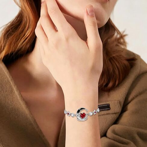 Moon and Star Bracelet 925 Sterling Silver Birthstone Bracelets with 12 Moth Birthday Jewelry Gifts for Women in Kuwait