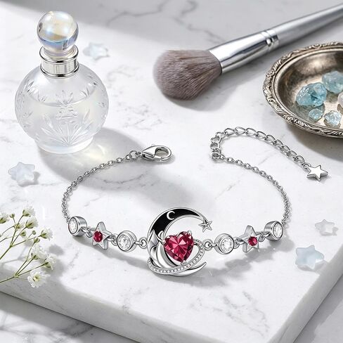 Moon and Star Bracelet 925 Sterling Silver Birthstone Bracelets with 12 Moth Birthday Jewelry Gifts for Women in Kuwait