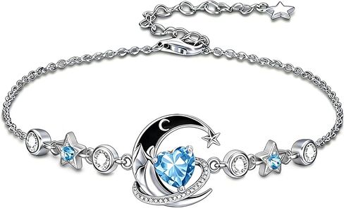 Moon and Star Bracelet 925 Sterling Silver Birthstone Bracelets with 12 Moth Birthday Jewelry Gifts for Women in Kuwait