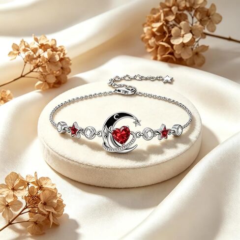 Moon and Star Bracelet 925 Sterling Silver Birthstone Bracelets with 12 Moth Birthday Jewelry Gifts for Women in Kuwait