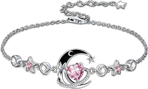 Moon and Star Bracelet 925 Sterling Silver Birthstone Bracelets with 12 Moth Birthday Jewelry Gifts for Women in Kuwait