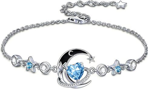 Moon and Star Bracelet 925 Sterling Silver Birthstone Bracelets with 12 Moth Birthday Jewelry Gifts for Women in Kuwait