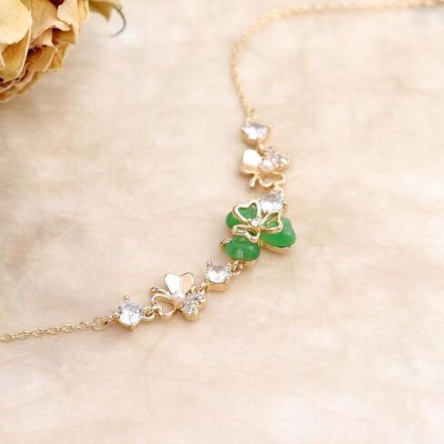 Gold Silver Green Leaf Clover Lucky Link Bracelet for Women, Handmade Adjustable Pearls CZ Crystal Shamrock Bracelets St Patricks Day Prom Wedding Jewelry Gift in Saudi Arabia