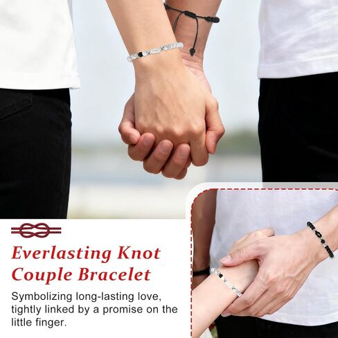 Mikovivi 2pcs Pinky Promise Knot Bracelet, Couples Bracelet Anniversary Valentines Jewelry Forever Matching Love Knot Relationship Gifts for Boyfriend in Kuwait