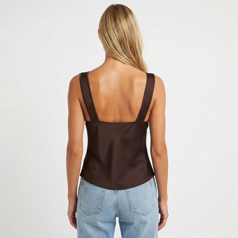 Women’s Satin Lace Trim Camisole Top, Sleeveless V Neck Fitted Cami with Lace Panel Detail in Kuwait