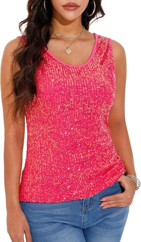 GUANYY Women's Sequin Tops Scoop Neck Sleeveless Glitter Shirts Sparkle Club Party Disco Tank Tops S-XXL in Saudi Arabia