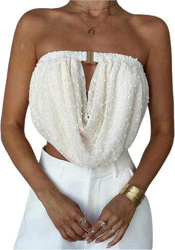 SweatyRocks Women's Draped Cowl Neck Tube Tops Trendy Backless Sleeveless Going Out Crop Tops in Kuwait