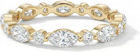 Marquise Round Diamond Eternity Band Gold Moissanite Wedding Ring Dainty Art Deco Promise Ring Stackable Bridal Set Minimalist Jewelry Gift in Kuwait