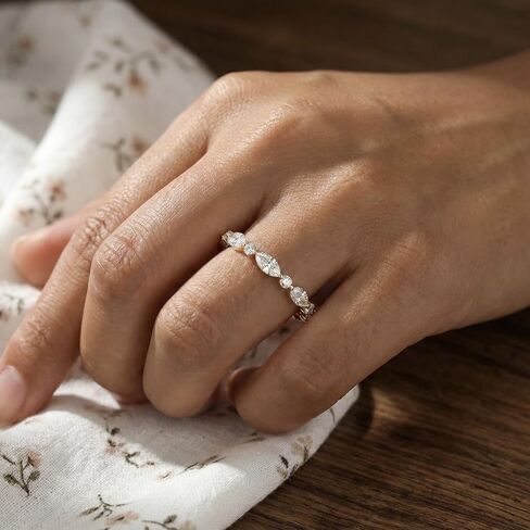 Marquise Round Diamond Eternity Band Gold Moissanite Wedding Ring Dainty Art Deco Promise Ring Stackable Bridal Set Minimalist Jewelry Gift in Kuwait