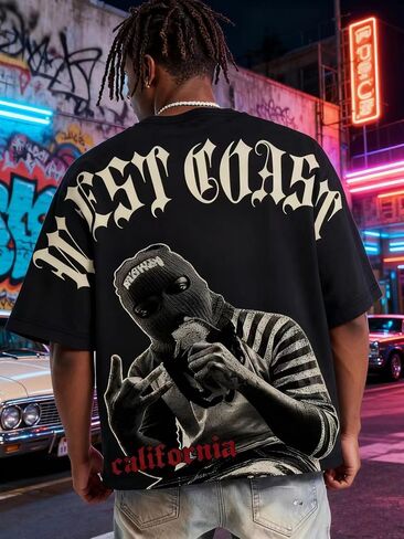 Streetrush Men Round Neck Short Sleeve Graphic Print Casual T-Shirt, Street Wear, Boyfriend Gift(S-XXL) in Kuwait