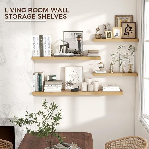 Venusmiles Floating Shelves for Wall 24 inch Long, Engineered Wood Wall Shelves with Invisible Brackets for Living Room Bedroom Bathroom Office Kitchen Decor and Storage, Oak Finish, Set of 2 in Saudi Arabia