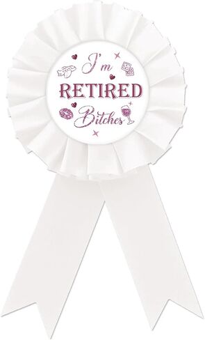 White I'm Retired Tinplate Badge Pin for Women, White Rosette Lady Happy Retirement Button Pin, I'm Retired Award Ribbon, Farewell/Retirement Party Decorations in Kuwait