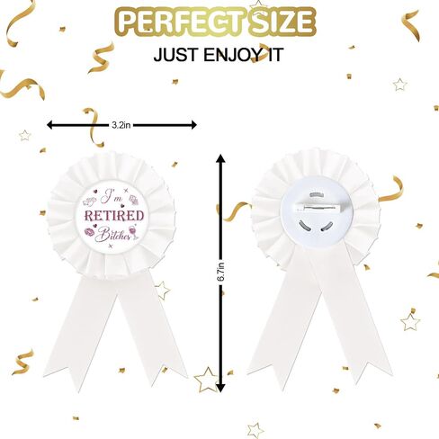 White I'm Retired Tinplate Badge Pin for Women, White Rosette Lady Happy Retirement Button Pin, I'm Retired Award Ribbon, Farewell/Retirement Party Decorations in Kuwait