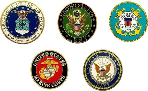 US Armed Forces Lapel Pin Collection, Army, Navy, Marines, Coast Guard, Air Force, 1 1/8" Round, Die-Cast Metal, Dual Butterfly Clutch in Saudi Arabia