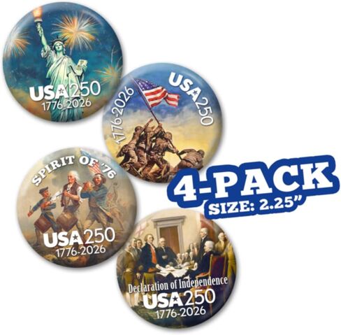 BUTTON DELI 4-Pack Buttons - United States of America Semiquincentennial - Vintage Designs 704 in Saudi Arabia