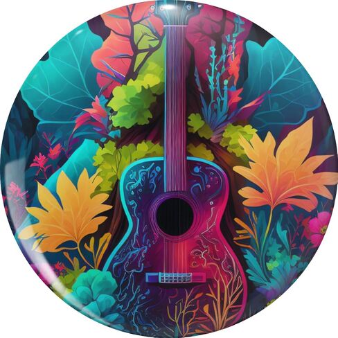Colorful Acoustic Guitar with Tropical Flowers and Leaves Artistic Music Nature Design Lapel Pin Brooch Badge Novelty Gift 0.75" in Kuwait