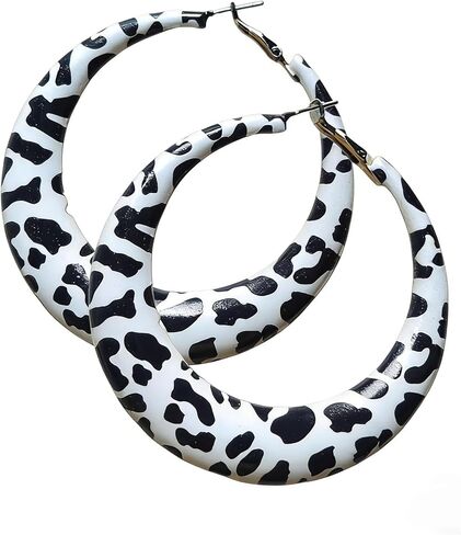 Animal Print Hoop Earrings for Women, Chunky Zebra Leopard Black White Striped Statement Earrings, Hypoallergenic Large Geometric Y2k 80s 90s Retro Jewelry Gift in Saudi Arabia