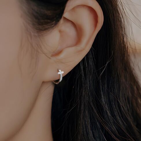 Cross Huggie Earrings for Women Trendy CZ Cross Hoop Earring in Saudi Arabia