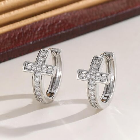 Cross Huggie Earrings for Women Trendy CZ Cross Hoop Earring in Saudi Arabia