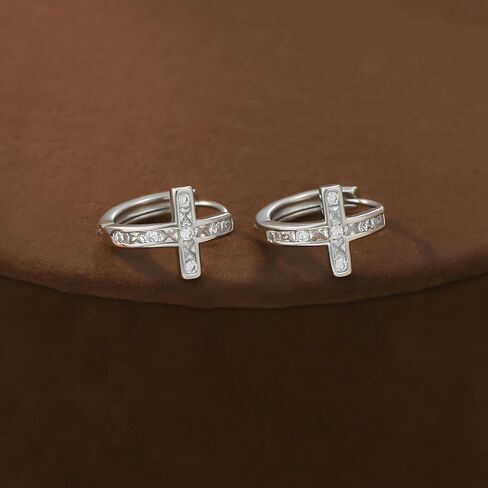 Cross Huggie Earrings for Women Trendy CZ Cross Hoop Earring in Saudi Arabia