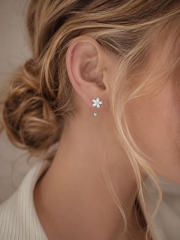 925 Sterling Silver Flower Earrings for Women Small Half Hoop Huggie Stud in Saudi Arabia