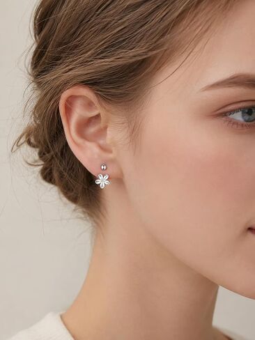 925 Sterling Silver Flower Earrings for Women Small Half Hoop Huggie Stud in Saudi Arabia