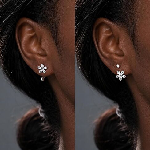 925 Sterling Silver Flower Earrings for Women Small Half Hoop Huggie Stud in Saudi Arabia