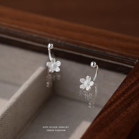 925 Sterling Silver Flower Earrings for Women Small Half Hoop Huggie Stud in Saudi Arabia