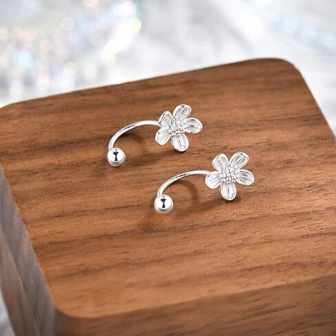 925 Sterling Silver Flower Earrings for Women Small Half Hoop Huggie Stud in Saudi Arabia