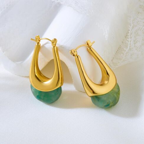 RINHOO Acrylic Hoop Earrings Chunky Huggie Statement Vintage Earrings Trendy Colorful Resin Jewelry Gifts for Women in Saudi Arabia