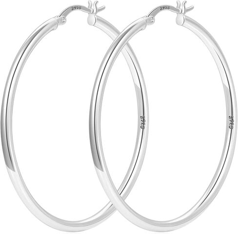 S925 Sterling Silver Hoop Earrings for Women Lightweight Large Silver Hoop Earrings Simple Hypoallergenic Thick Sterling Silver Loop Earrings for Women Ideal Gift for lady in Saudi Arabia