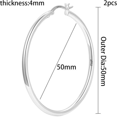 S925 Sterling Silver Hoop Earrings for Women Lightweight Large Silver Hoop Earrings Simple Hypoallergenic Thick Sterling Silver Loop Earrings for Women Ideal Gift for lady in Saudi Arabia
