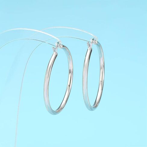 S925 Sterling Silver Hoop Earrings for Women Lightweight Large Silver Hoop Earrings Simple Hypoallergenic Thick Sterling Silver Loop Earrings for Women Ideal Gift for lady in Saudi Arabia