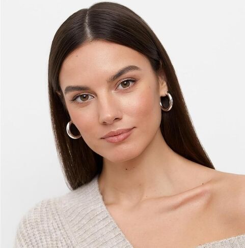 S925 Sterling Silver Hoop Earrings for Women Lightweight Large Silver Hoop Earrings Simple Hypoallergenic Thick Sterling Silver Loop Earrings for Women Ideal Gift for lady in Saudi Arabia