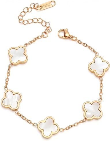 18K Gold Plated Lucky Clover Bracelet for Women – Genuine Mother of Pearl Four Leaf Clover Bracelet, Birthday Good Luck Gift for Her Wife Daughter Mom in Kuwait