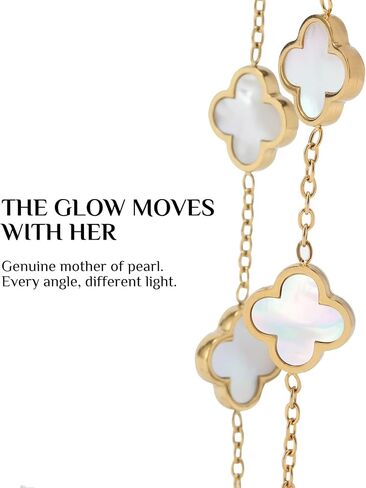 18K Gold Plated Lucky Clover Bracelet for Women – Genuine Mother of Pearl Four Leaf Clover Bracelet, Birthday Good Luck Gift for Her Wife Daughter Mom in Kuwait