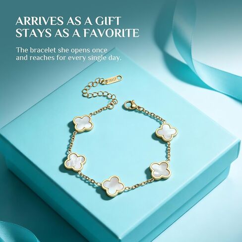 18K Gold Plated Lucky Clover Bracelet for Women – Genuine Mother of Pearl Four Leaf Clover Bracelet, Birthday Good Luck Gift for Her Wife Daughter Mom in Kuwait